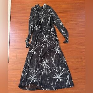 All Saints Black and White Floral Mesh Long Sleeve Dress